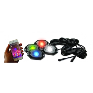 Race Sport Lighting 4-POD RGB W Hi-Power Rock Light Complete Kit with Bluetooth APP Controls