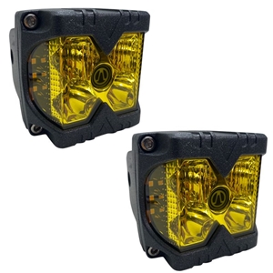 Race Sport Lighting 40-Watt LED Auxiliary Cube Light with Amber Side Strobe HD Series with Amber Fog Cutting Lens Pair