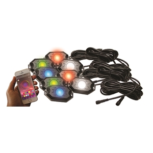 Race Sport Lighting 8-POD RGB W Hi-Power Rock Light Complete Kit with Bluetooth APP Controls