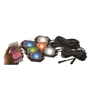 Race Sport Lighting 6-POD RGB W Hi-Power Rock Light Complete Kit with Bluetooth APP Controls