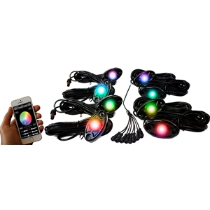 Race Sport Lighting 8-LED Glow Pod Black Kit Smartphone Controlled with Brain Box IP68 12V w/All Hardware ColorSMART