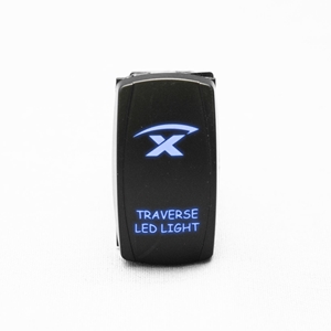 Race Sport Lighting Traverse 3 Way Position LED Logo Rocker Switch with 4-Pins Middle Off, Function 1 Up, Function 2 Down