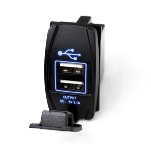 Race Sport Lighting LED Rocker Switch 2-Port USB Charge Panel w/ Blue Radiance