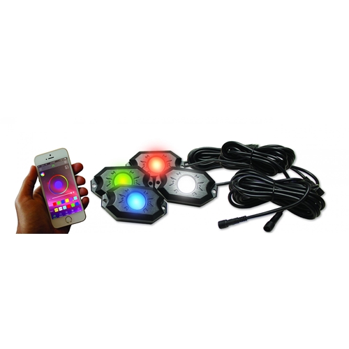 Race Sport Lighting 4-POD RGB+W Hi-Power Rock Light Complete Kit with Bluetooth APP Controls 