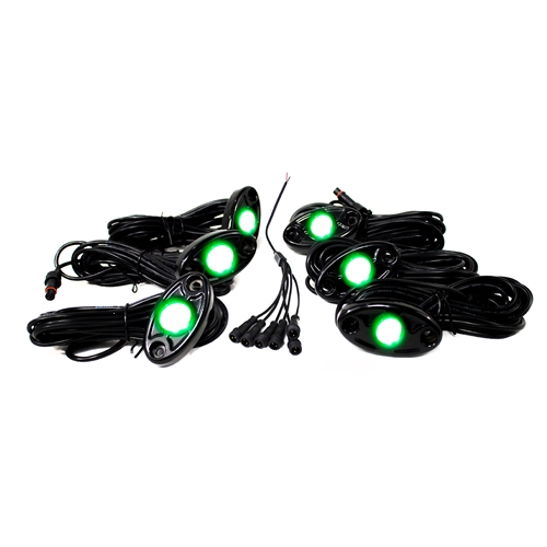 Race Sport Lighting 6-LED Glow Pod Kit w/ Brain Box IP68 12V w/All Hardware Green 