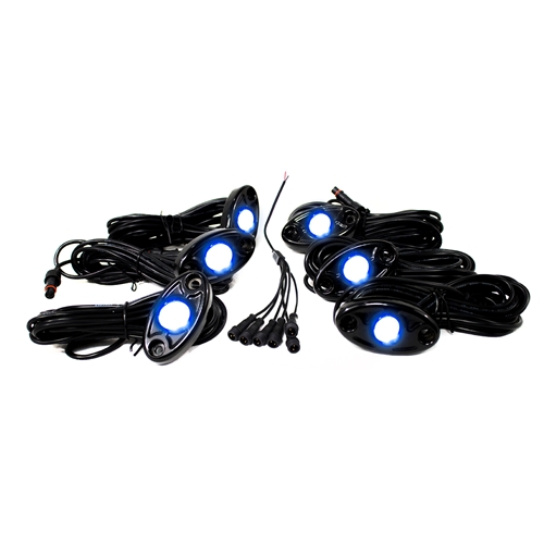 Race Sport Lighting 6-LED Glow Pod Kit w/ Brain Box IP68 12V w/All Hardware Blue 