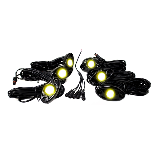 Race Sport Lighting 6-LED Glow Pod Kit w/ Brain Box IP68 12V w/All Hardware Yellow 