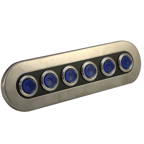 Race Sport Lighting 6-Button 60-Amp On-Off Waterproof Stainless Steel Switch Panel with Pre-Wired and Fused Blue LED On-Off Switches